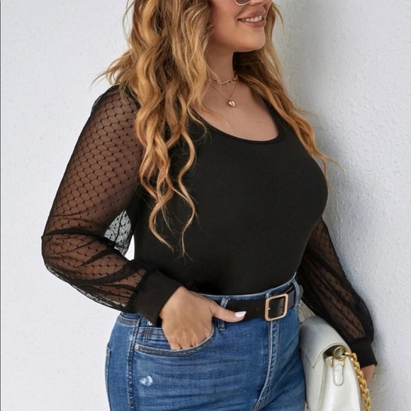 Boho plus size black mesh sleeve blouse - Picture 5 of 5